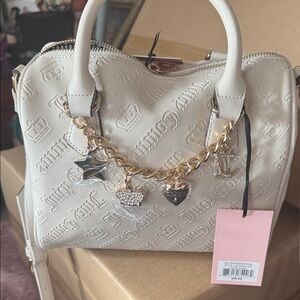 Juicy Couture White Embossed Satchel with Gold Charms